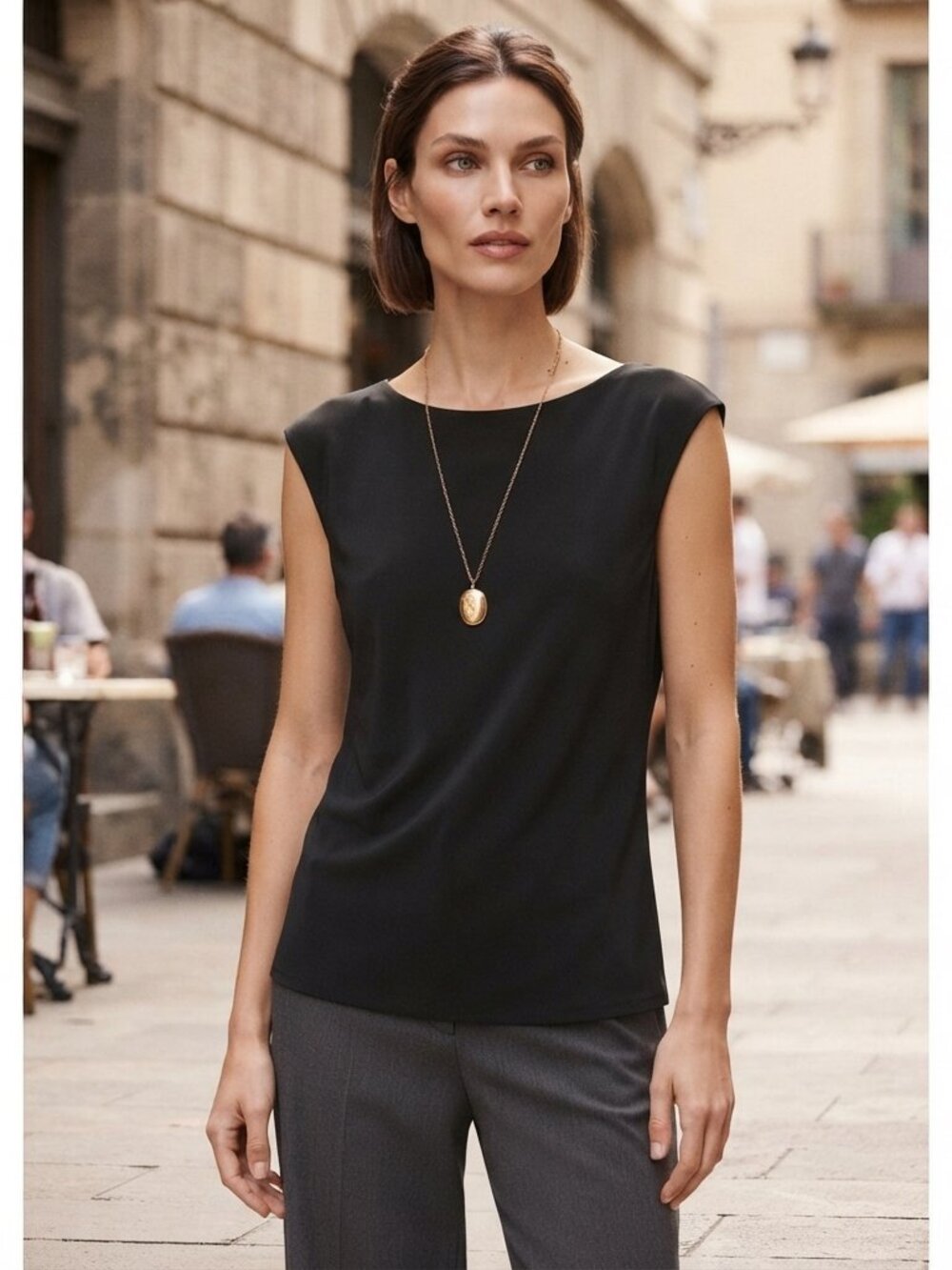 Eileen Fisher 100% Silk Sleeveless Shell Capsule Layering CareerTop Black Size M